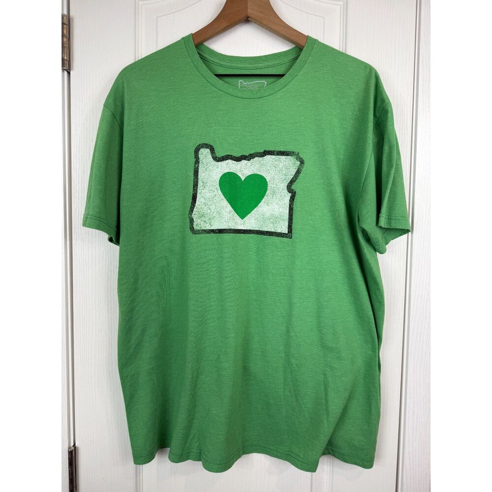 Heart in Oregon Mens XL Green T Shirt State Logo Graphic Tee Portland PNW